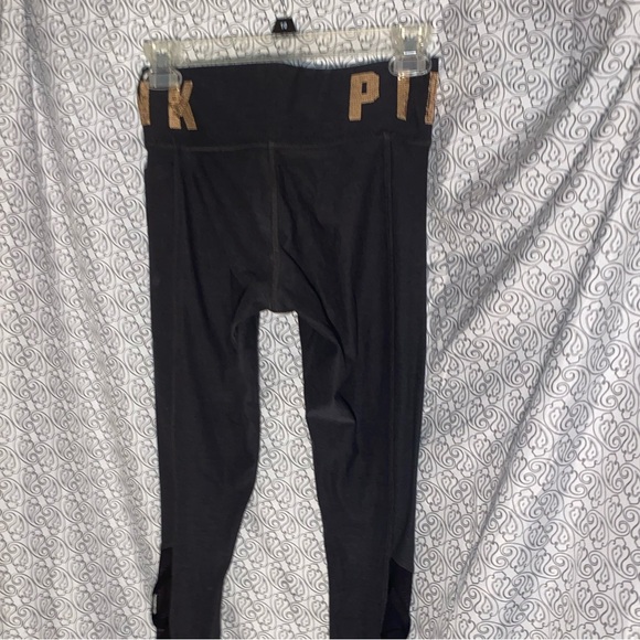 Victoria's Secret Pink Bling Super Soft Strappy Leggings Gray Gold Logo XS GUC! - Picture 3 of 9